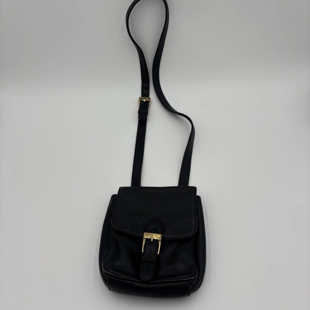 Vintage Polo Ralph Lauren Black Leather Crest Crossbody Bag Made in Italy